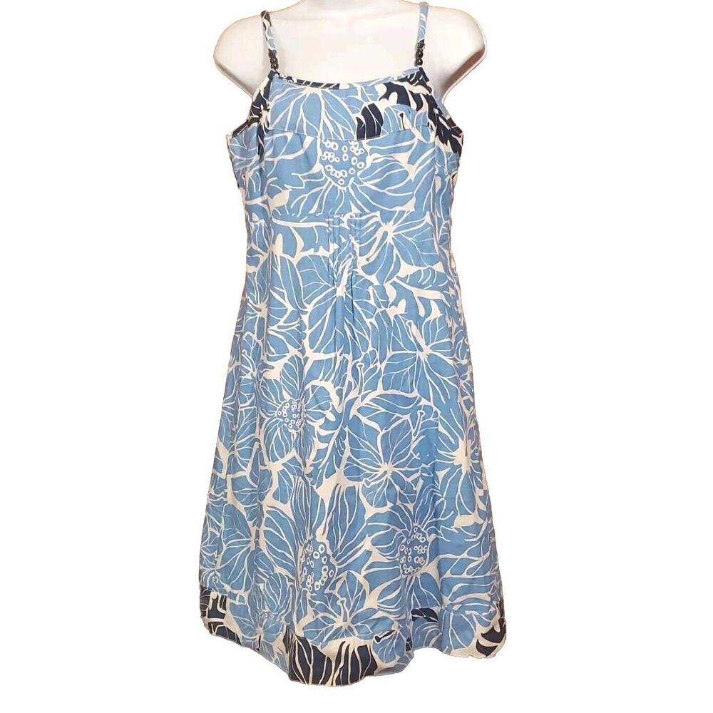 Bob Timberlake Size 8 Blue Floral Linen Blend Adjustable Beaded Straps Sundress